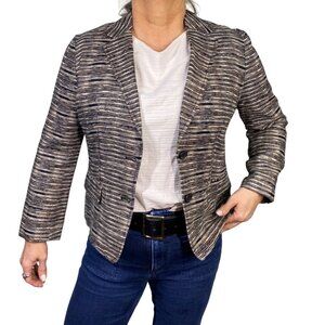 Ann Taylor Loft Womens Size 8 Blazer Jacket cotton Silk Blend Black & Beige new